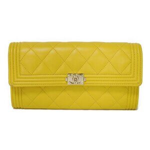 CHANEL Yellow Lambskin Leather Wallet